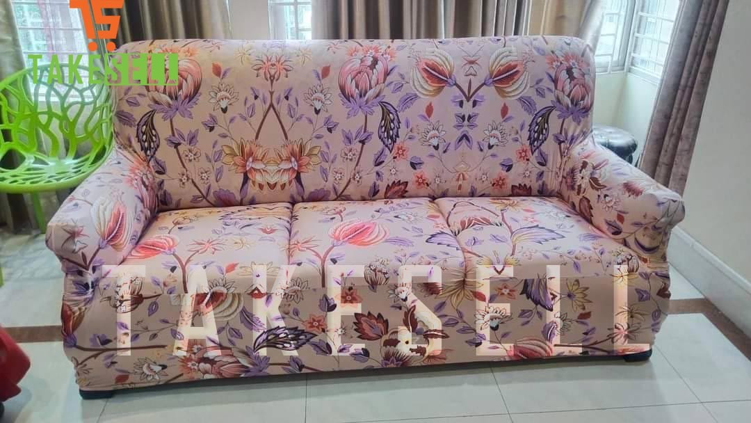 Floral Printing pink Sofa Cover (2+2+1)