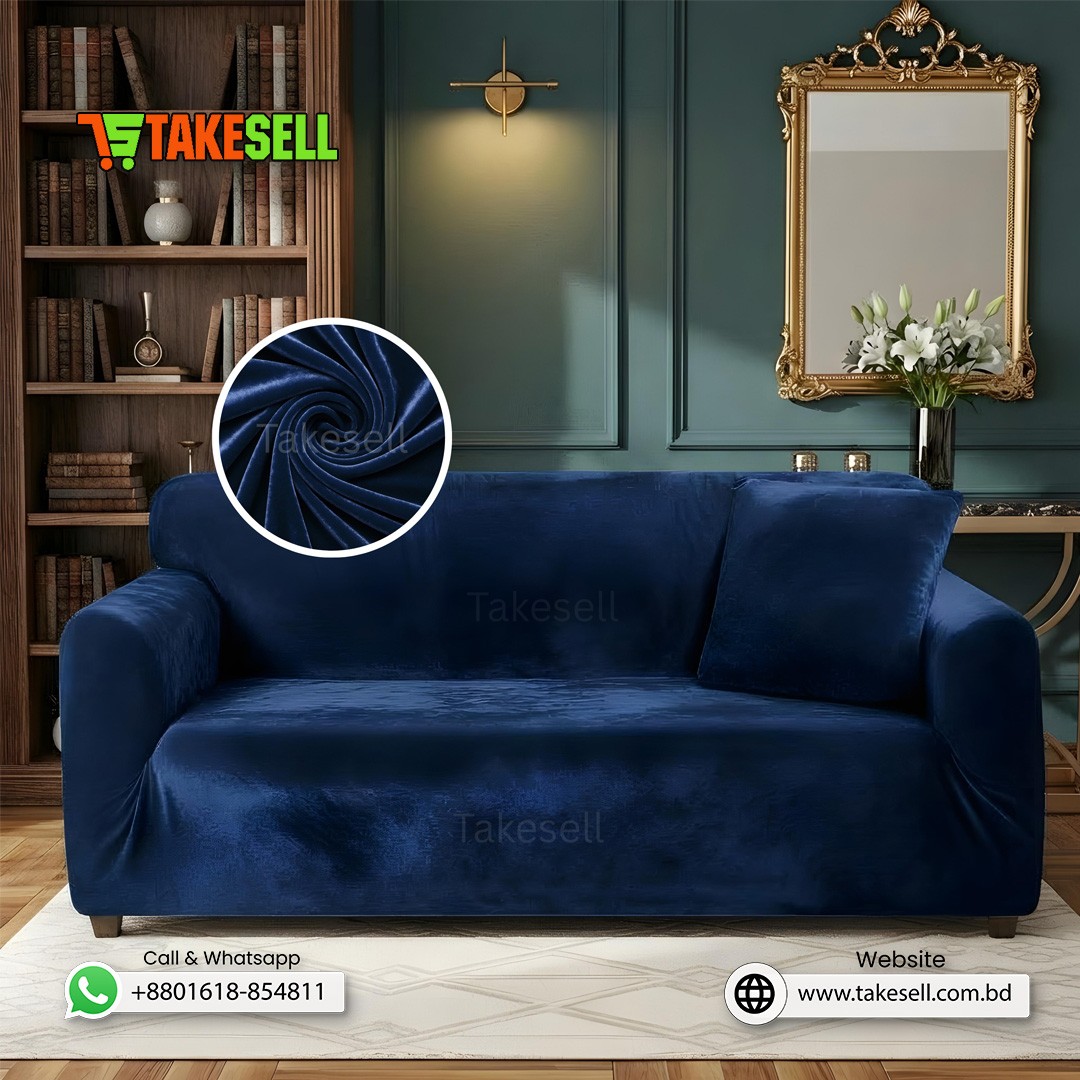 Denim Blue Velvet Sofa Cover