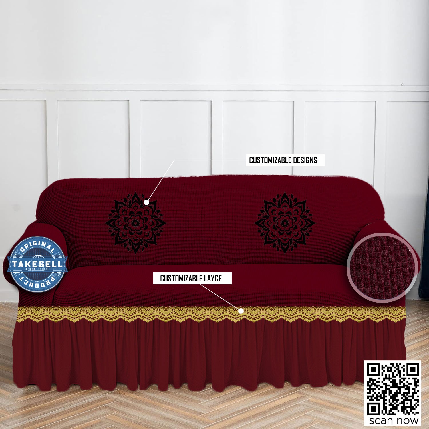Honeycomb Textured Maroon Sofa Cover