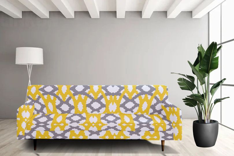 Yellow China Print Sofa Cover (3+2+1)