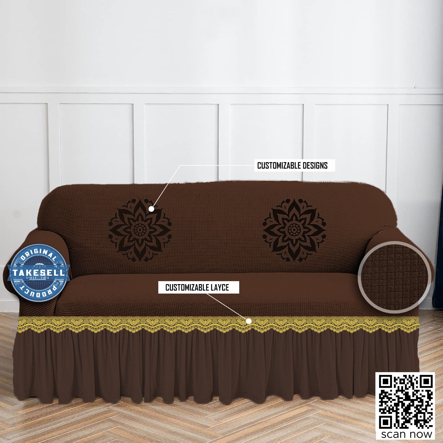 Honeycomb Textured Coffee color Sofa Cover