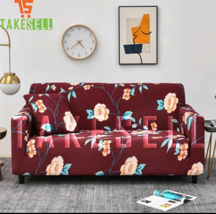 Deep Red color china Print Sofa Cover.