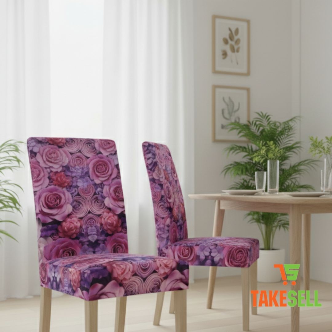 Vibrant Purple Rose Garden Stretch Chair Cover 4pcs